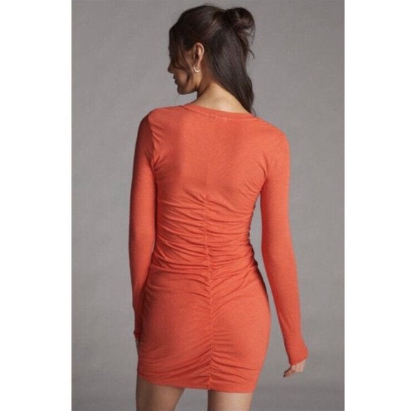 Anthropologie NWT New Sundry Ruched  V Neck Long Sleeve Dress 2 Medium RARE HTF - Picture 3 of 8